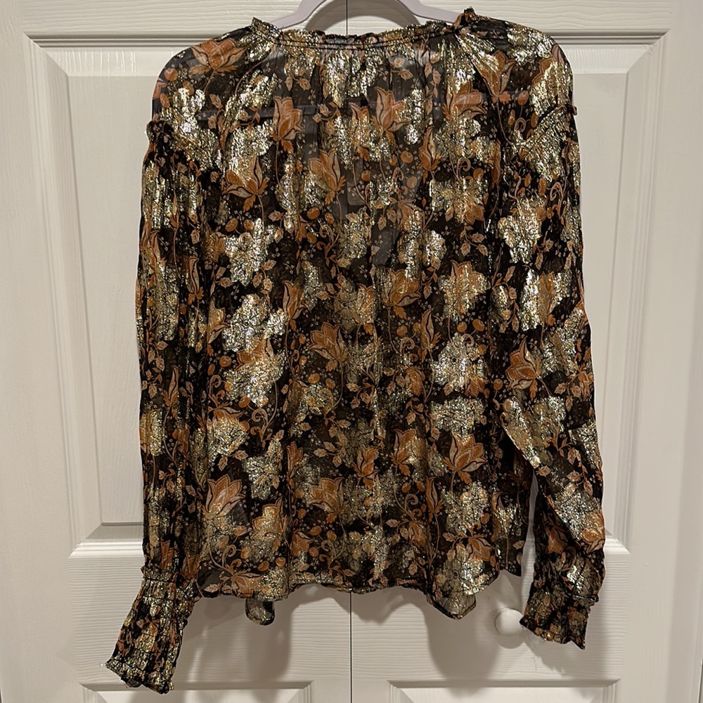 Free People Scorpio Long Sleeve Metallic Floral Sheer Blouse NWOT - - Picture 6 of 6